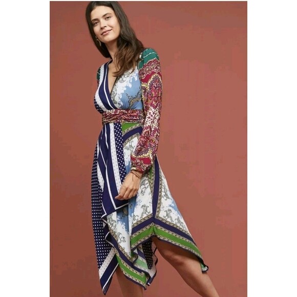 Anthropologie Moulinette Soeurs Size 8 Istanbul Wrap Dress Hankerchief Hem - Picture 10 of 10